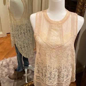 NWOT Free People SZ M sheer vintage look lace top